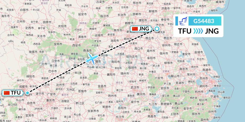 G54483 China Express Airlines Flight Map: Chengdu to Jining