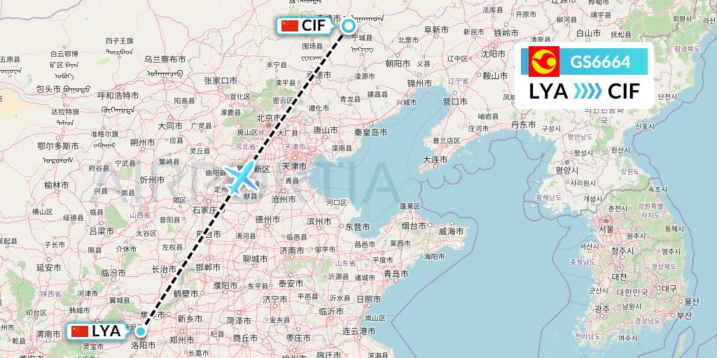 GS6664 Tianjin Airlines Flight Map: Luoyang to Chifeng