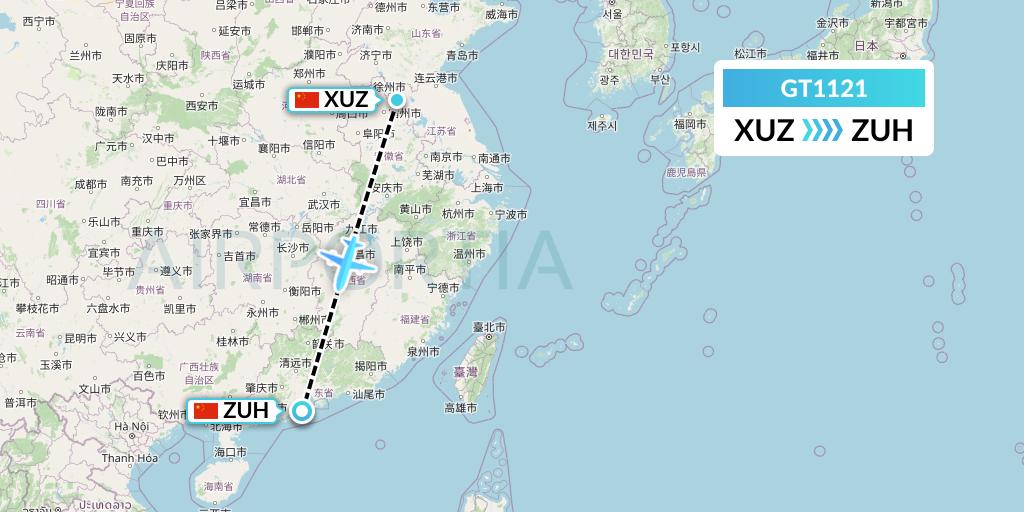GT1121 Air Guilin Flight Map: Xuzhou to Zhuhai