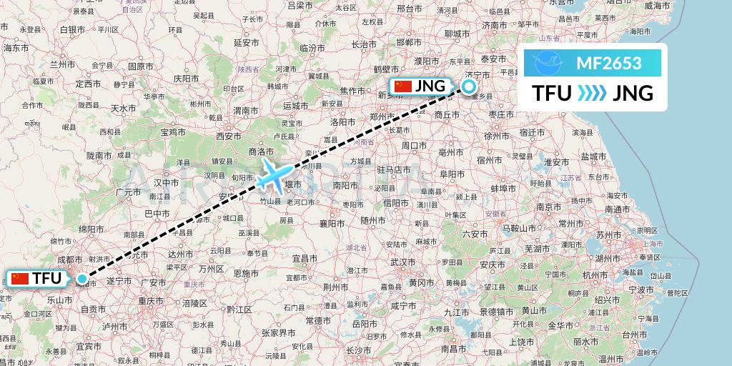 MF2653 Xiamen Airlines Flight Map: Chengdu to Jining