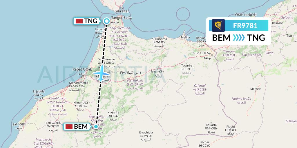 FR9781 Ryanair Flight Map: Beni Mellal to Tangier