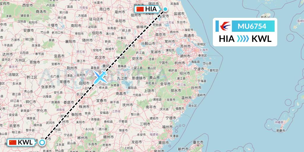 MU6754 China Eastern Airlines Flight Map: Huai'an to Guilin