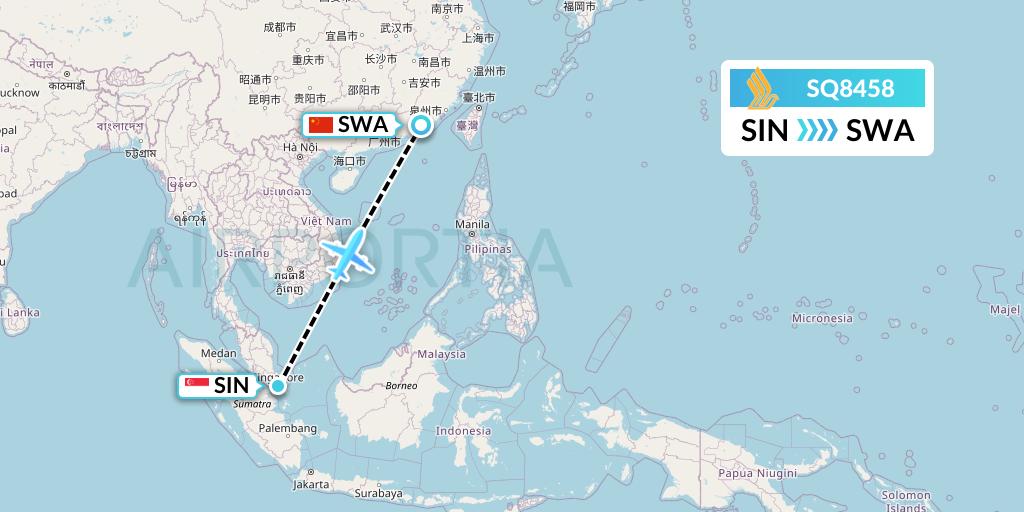 SQ8458 Singapore Airlines Flight Map: Singapore to Jieyang