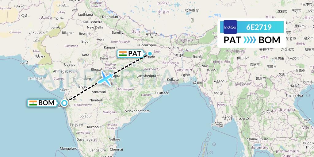 6E2719 IndiGo Airlines Flight Map: Patna to Mumbai