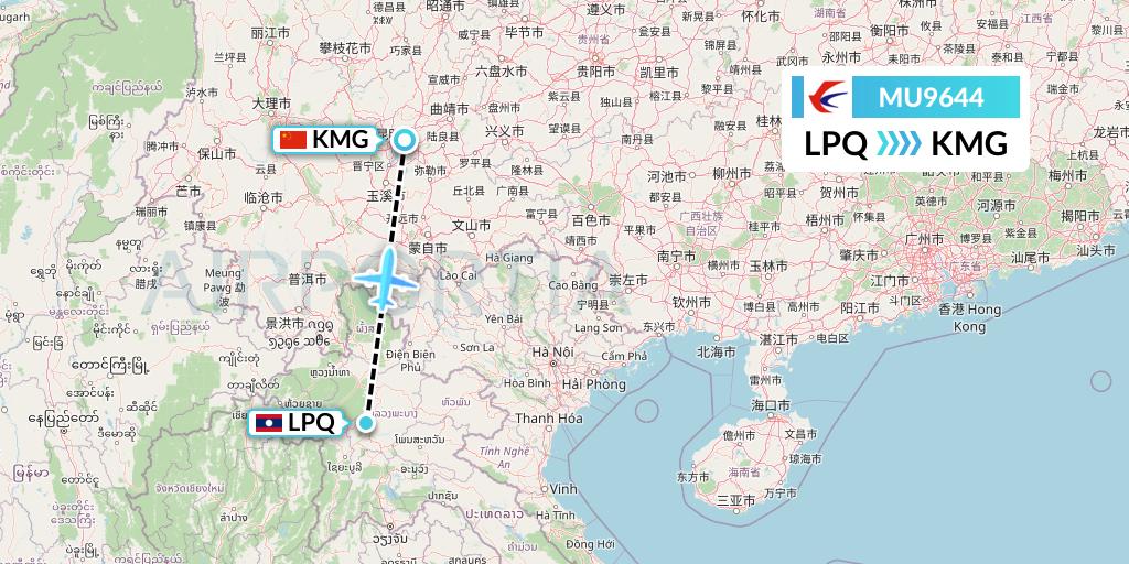 MU9644 China Eastern Airlines Flight Map: Luang Prabang to Kunming