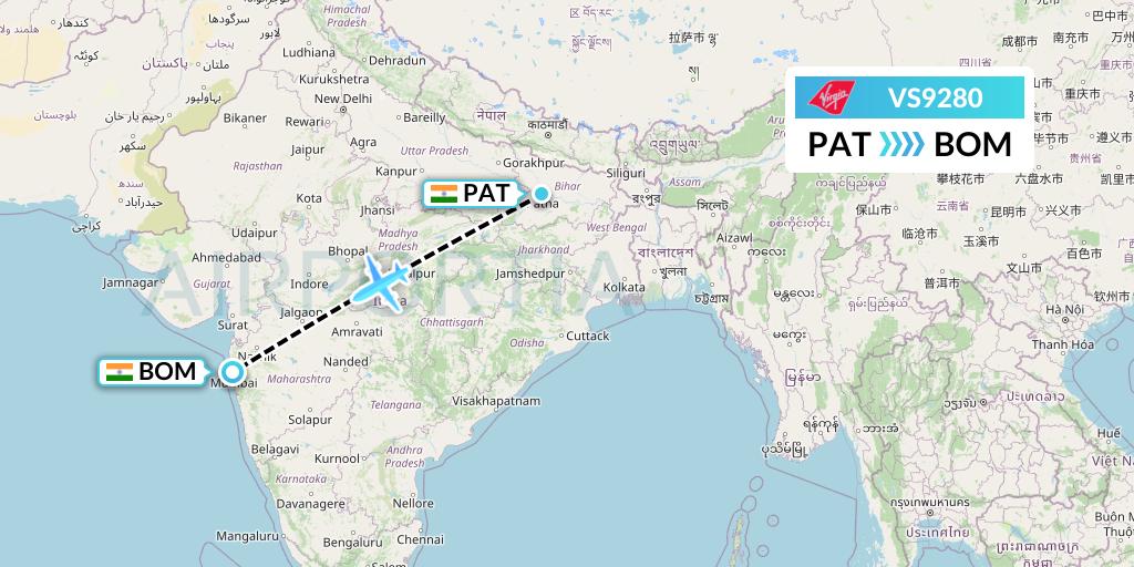 VS9280 Virgin Atlantic Airways Flight Map: Patna to Mumbai