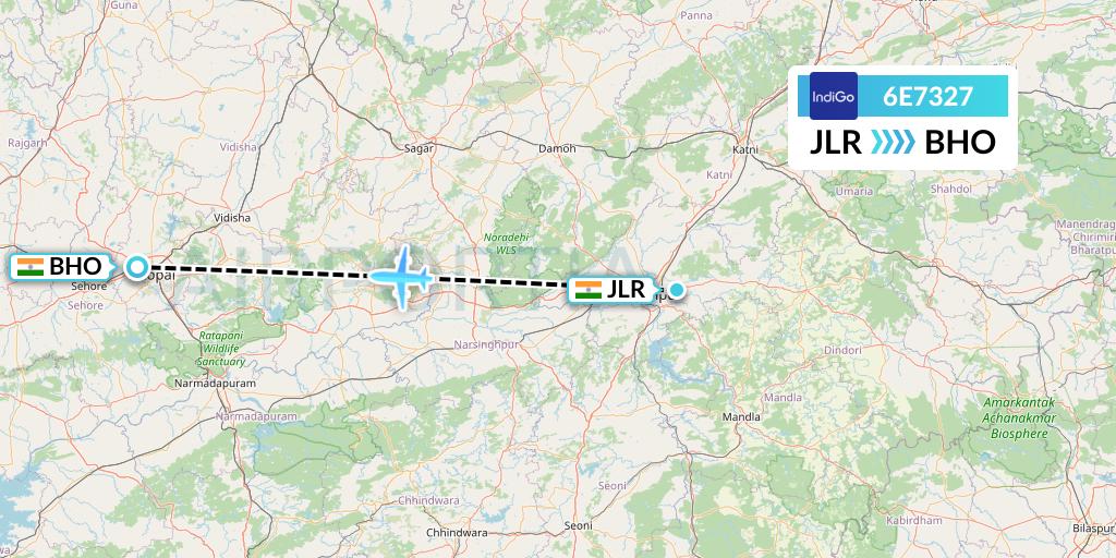 6E7327 IndiGo Airlines Flight Map: Jabalpur to Bhopal