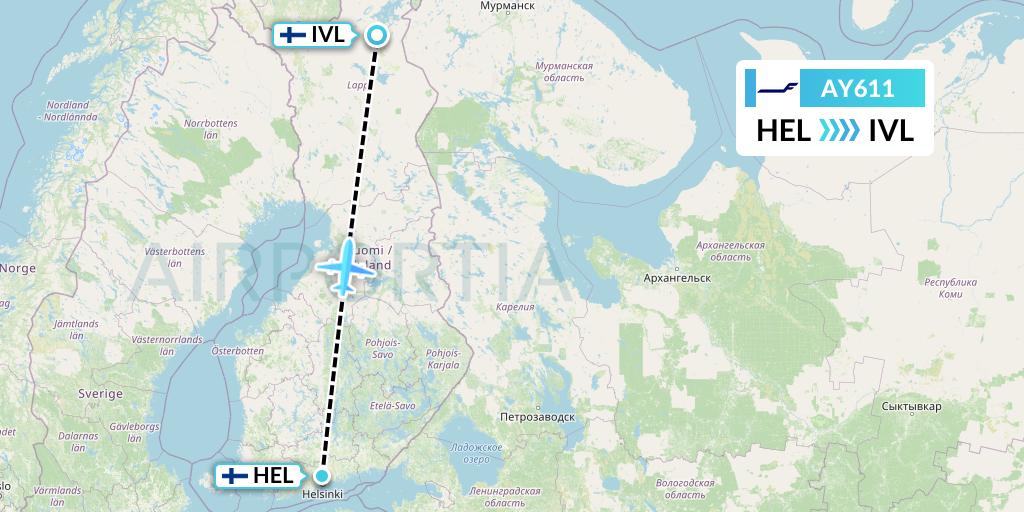 AY611 Finnair Flight Map: Helsinki to Ivalo