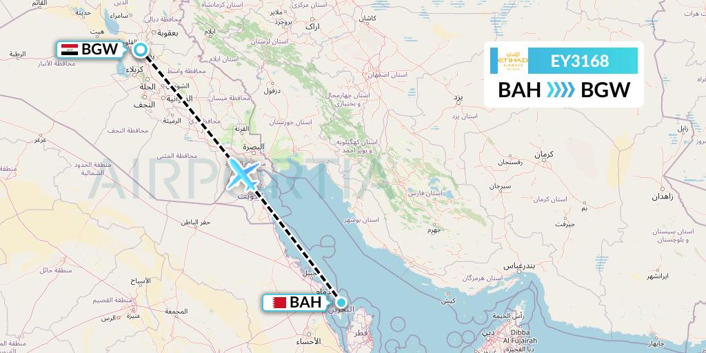 EY3168 Etihad Airways Flight Map: Bahrain to Baghdad