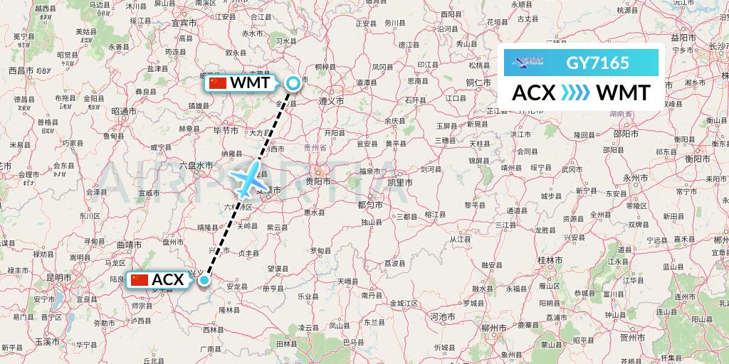 GY7165 Colorful GuiZhou Airlines Flight Map: Xingyi to Zunyi