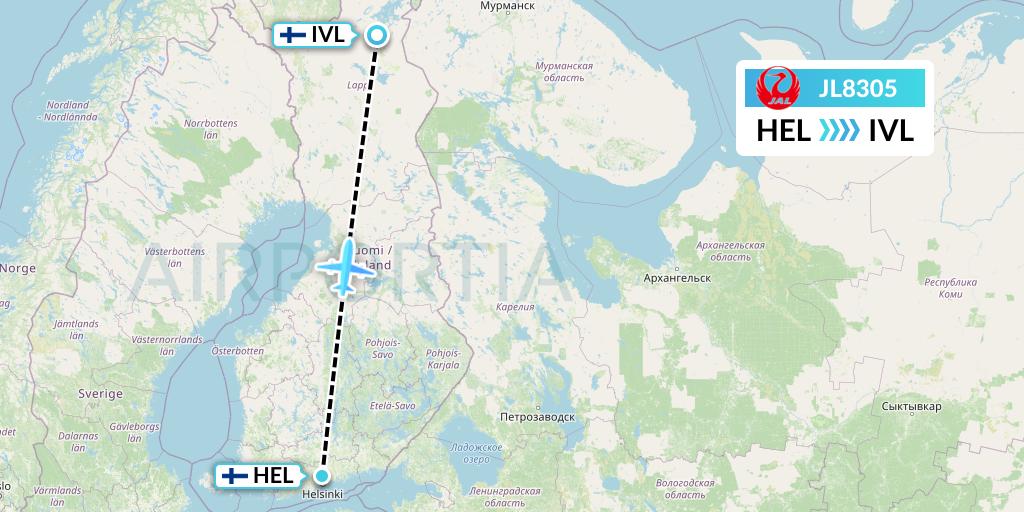 JL8305 Japan Airlines Flight Map: Helsinki to Ivalo