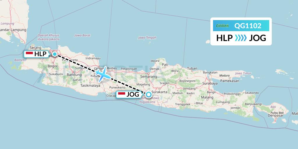 QG1102 Citilink Flight Map: Jakarta to Yogyakarta