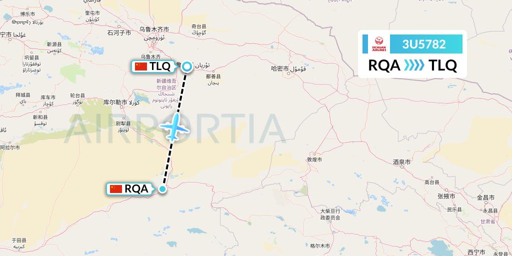 3U5782 Sichuan Airlines Flight Map: Korla to Turpan
