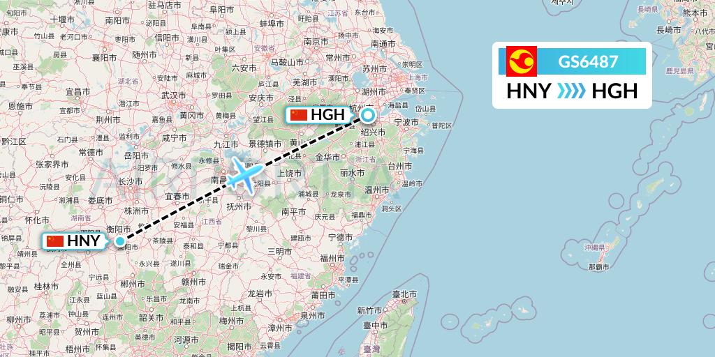 GS6487 Tianjin Airlines Flight Map: Hengyang to Hangzhou