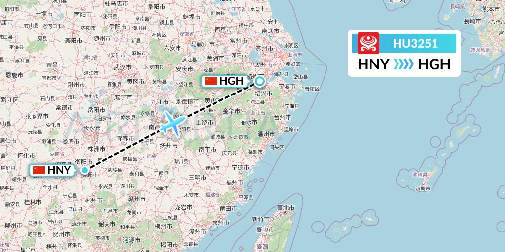 HU3251 Hainan Airlines Flight Map: Hengyang to Hangzhou