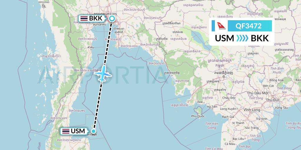 QF3472 Qantas Flight Map: Koh Samui to Bangkok
