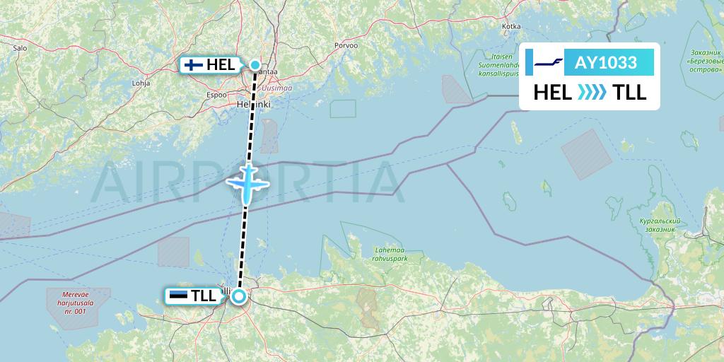 AY1033 Finnair Flight Map: Helsinki to Tallinn
