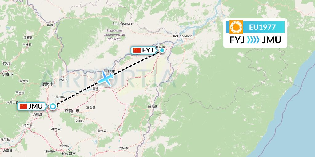 EU1977 Chengdu Airlines Flight Map: Fuyuan to Jiamusi