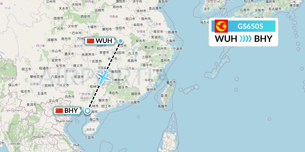 GS6505 Tianjin Airlines Flight Map: Wuhan to Beihai