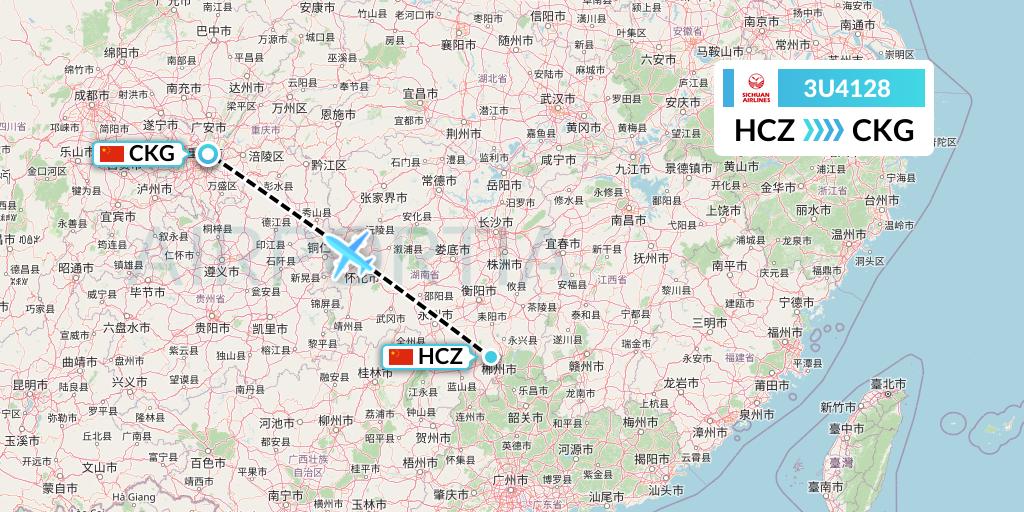 3U4128 Sichuan Airlines Flight Map: Shaoguan to Chongqing