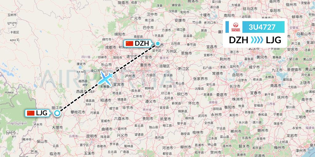 3U4727 Sichuan Airlines Flight Map: Dazhou to Lijiang