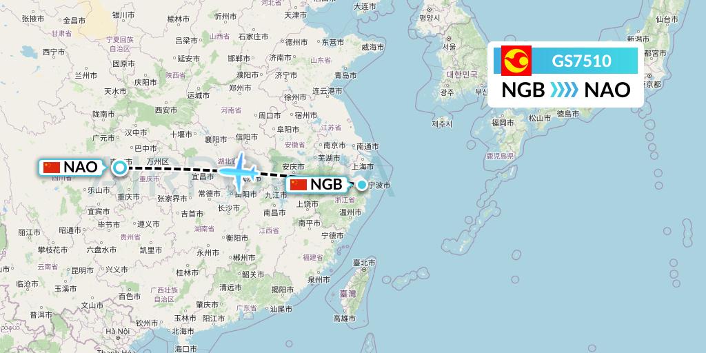 GS7510 Tianjin Airlines Flight Map: Ningbo to Nanchong