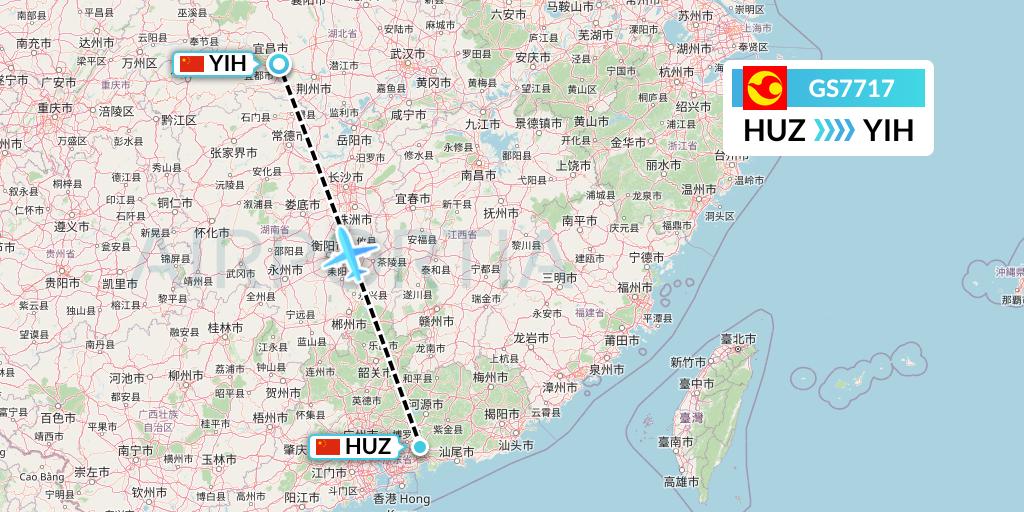 GS7717 Tianjin Airlines Flight Map: Huizhou to Yichang