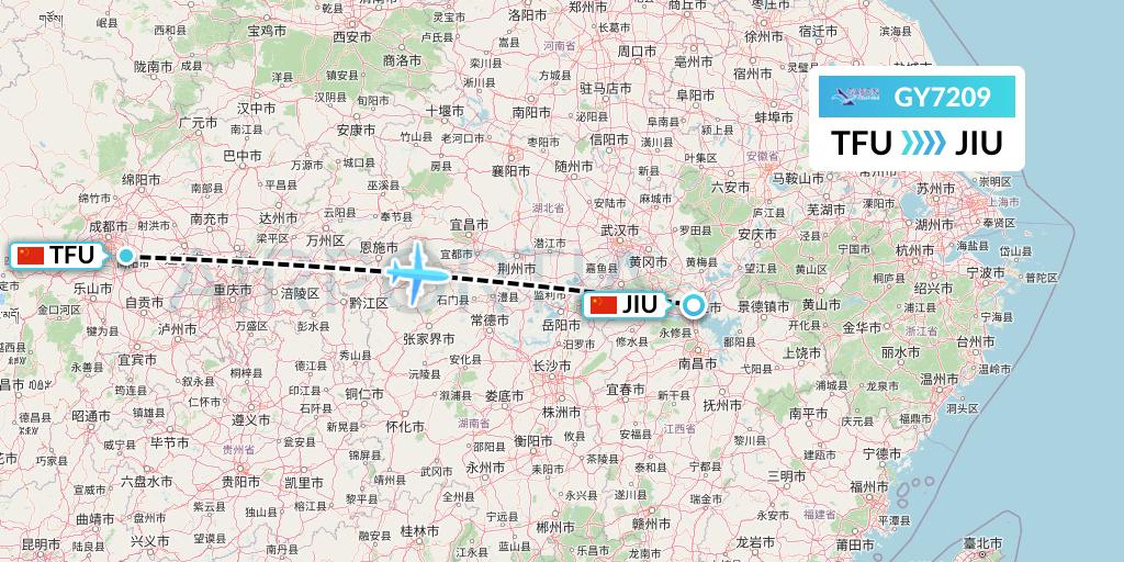 GY7209 Colorful GuiZhou Airlines Flight Map: Chengdu to Jiujiang