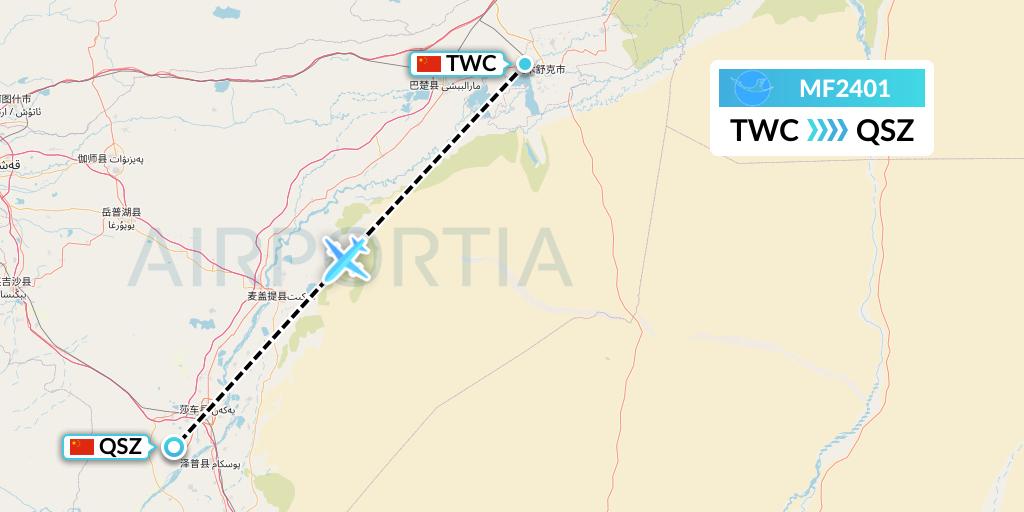 MF2401 Xiamen Airlines Flight Map: Kashgar to Hotan