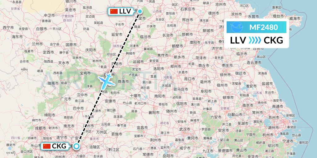 MF2480 Xiamen Airlines Flight Map: Kunming to Chongqing