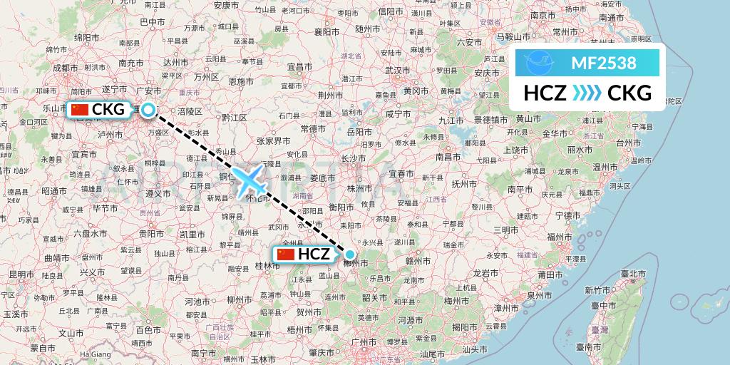 MF2538 Xiamen Airlines Flight Map: Shaoguan to Chongqing