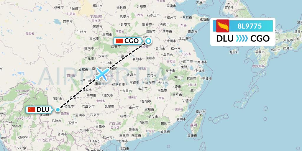 8L9775 Lucky Air Flight Map: Dali to Zhengzhou