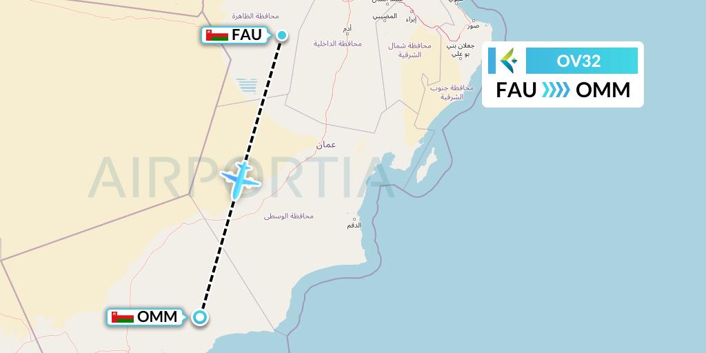 OV32 SalamAir Flight Map: Muscat to Marmul