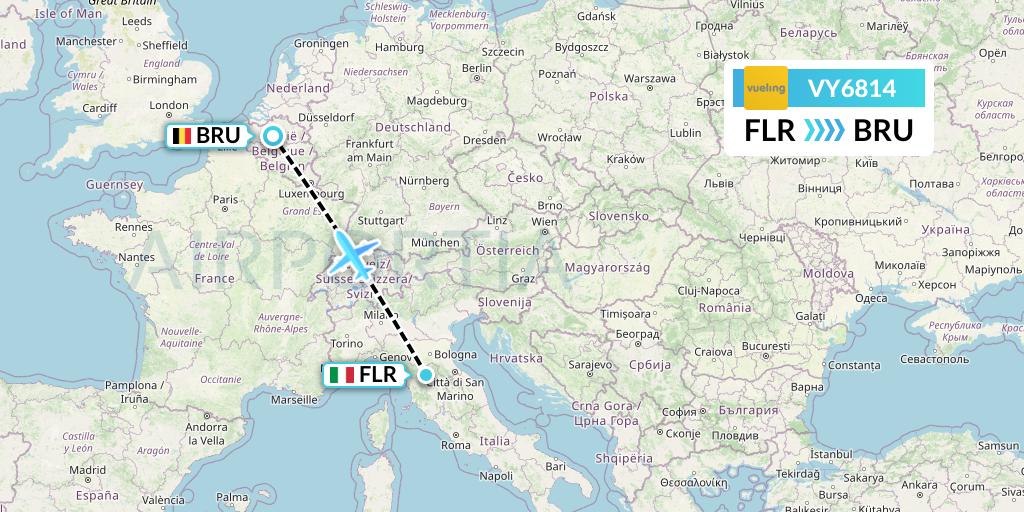 VY6814 Vueling Flight Map: Florence to Brussels