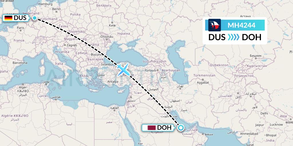 MH4244 Malaysia Airlines Flight Map: Dusseldorf to Doha