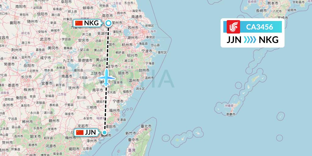 CA3456 Air China Flight Map: Jinjiang to Nanjing