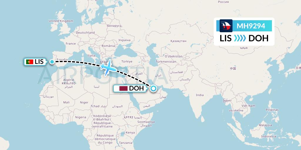 MH9294 Malaysia Airlines Flight Map: Lisbon to Doha