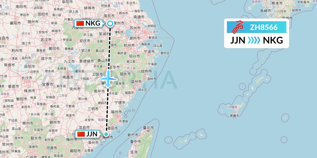 ZH8566 Shenzhen Airlines Flight Map: Jinjiang to Nanjing