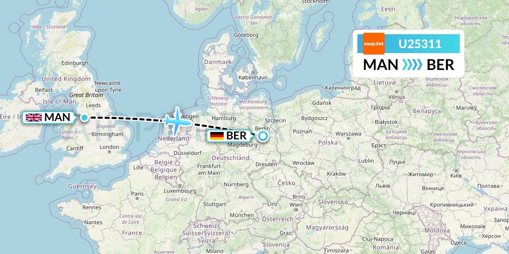 U25311 EasyJet Flight Map: Manchester to Berlin