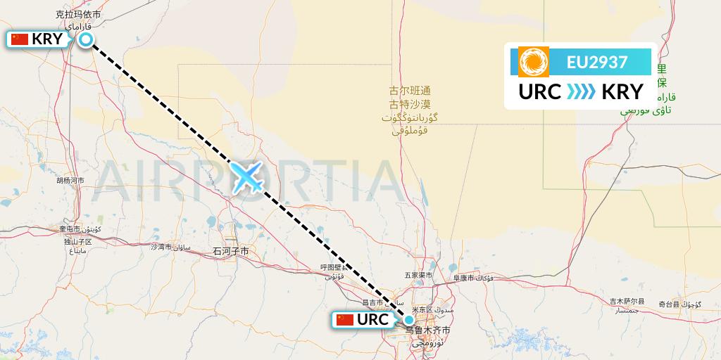 EU2937 Chengdu Airlines Flight Map: Urumqi to Karamay