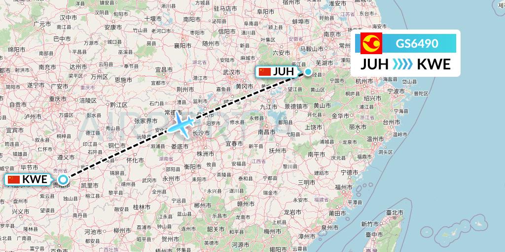 GS6490 Tianjin Airlines Flight Map: Chizhou to Guiyang