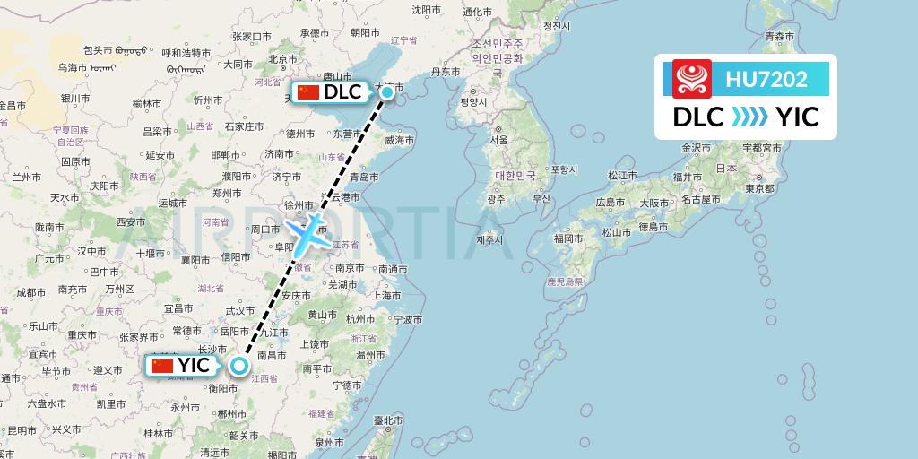 HU7202 Hainan Airlines Flight Map: Dalian to Yichun