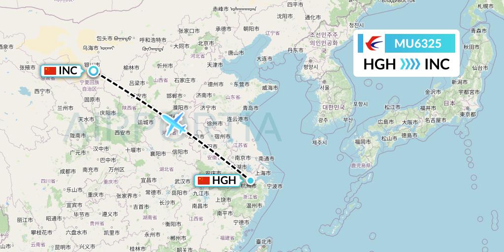 MU6325 China Eastern Airlines Flight Map: Hangzhou to Yinchuan