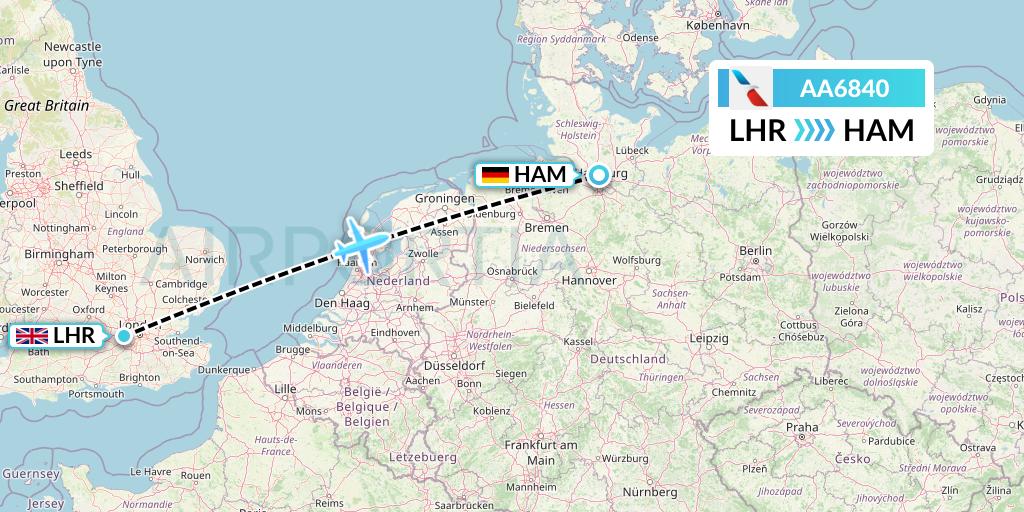 AA6840 American Airlines Flight Map: London to Hamburg