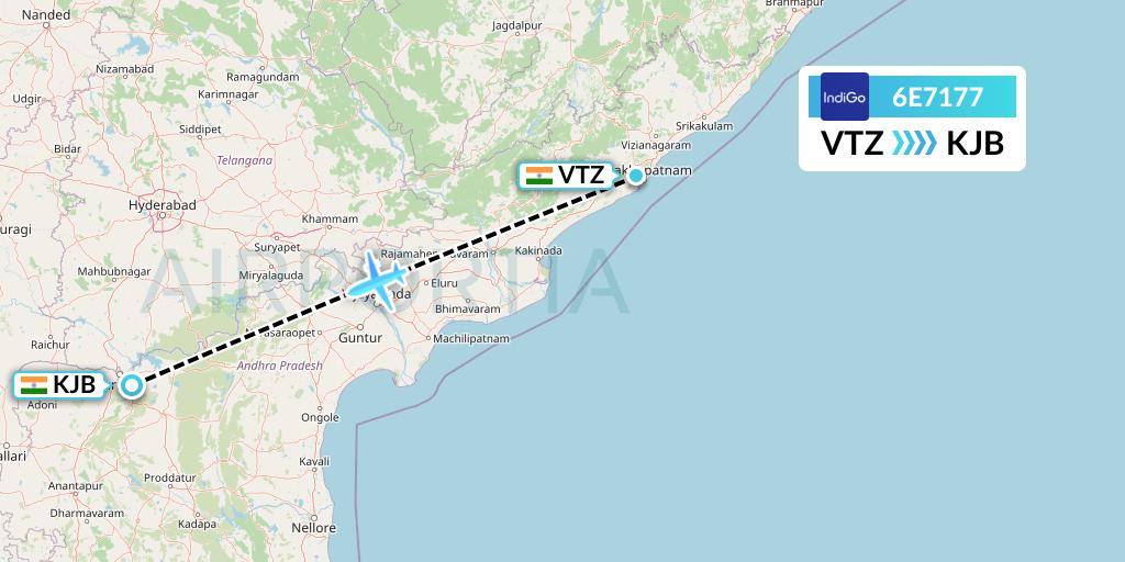 6E7177 IndiGo Airlines Flight Map: Visakhapatnam to Bellary