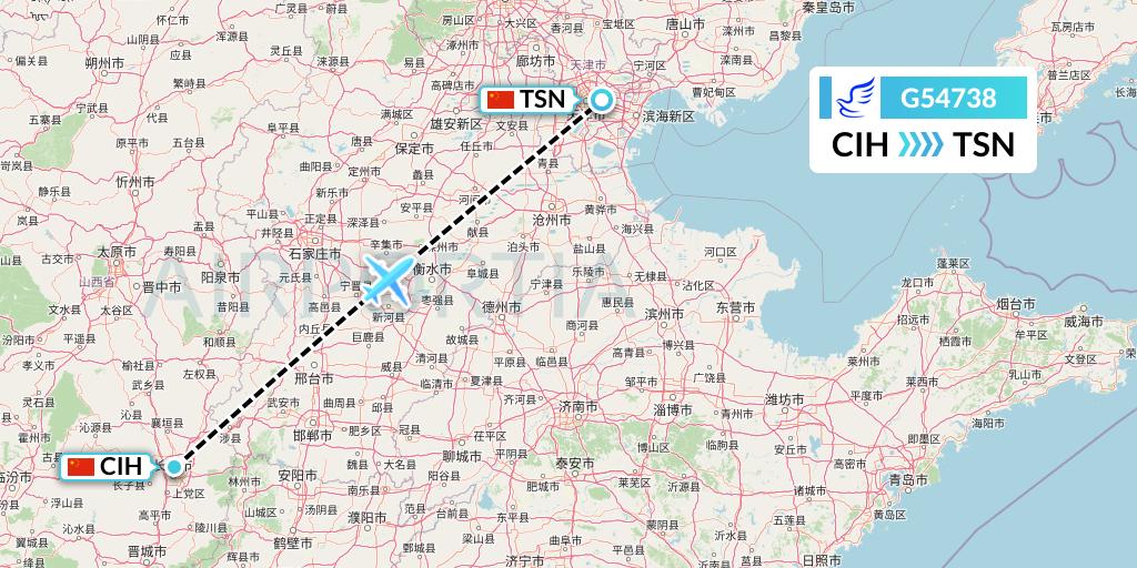 G54738 China Express Airlines Flight Map: Changzhi to Tianjin