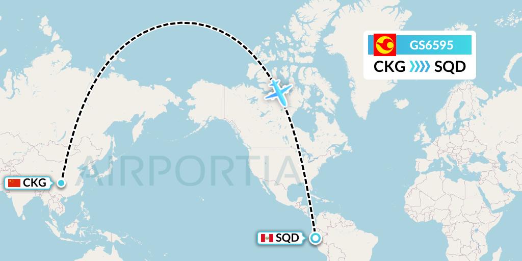 GS6595 Tianjin Airlines Flight Map: Chongqing to San Francisco de Yeso