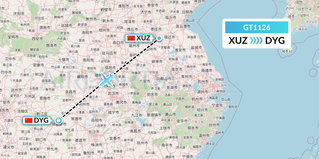 GT1126 Air Guilin Flight Map: Xuzhou to Dayong