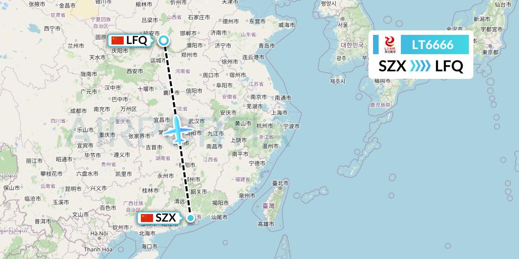 LT6666 LongJiang Airlines Flight Map: Shenzhen to Yulin