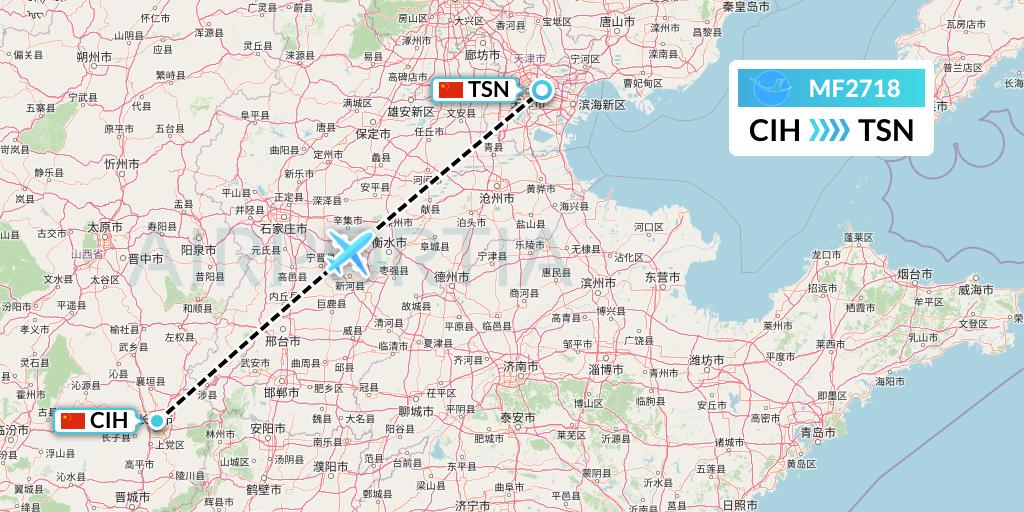 MF2718 Xiamen Airlines Flight Map: Changzhi to Tianjin